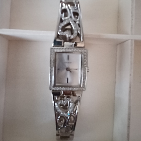 Womens Silver with Stones Watch, Heart cut out Band Design - Picture 2 of 6